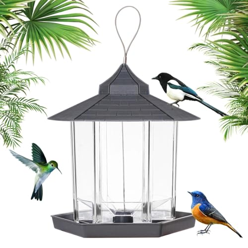 Comzantor Vogelfutterspender, Vogelfutterhaus, Futterhaus für Vögel, Vogelfutterstation, Vogelfutterhaus zum Aufhängen, Vogelfutterspender Hängend, Futterspender zum Aufhängen im Freien(Grau)