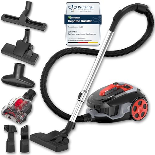 Lehmann Typhoon beutelloser Staubsauger 4000 Watt | beutellos Zyklon Staubsauger mit Set von Aufsätzen | leistungsstarker Staubsauger mit Düsensatz | HEPA Filter, Turbobürste, Staubbehälter 2,5L