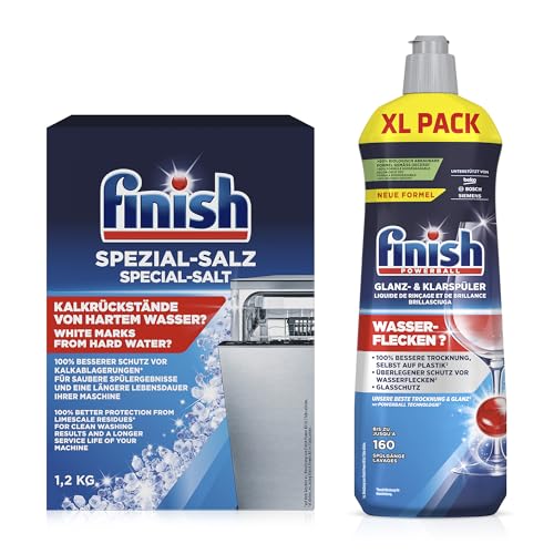 Finish Spülmaschinenpflege SET, Klarspüler 800ml & Spezial Salz 1,2 Kg