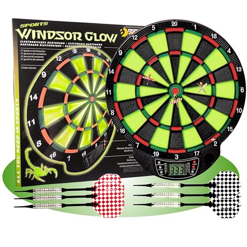 Best Sporting Dartscheibe elektronisch Windsor I Glow In The Dark Dartboard mit LCD-Anzeige I E-Dartscheibe mit 6 Dartpfeilen & 12 Ersatzspitzen I hochwertiger Dartautomat für 4 Spieler
