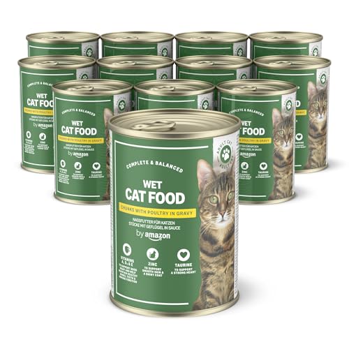 by Amazon Nassfutter für Katzen, Stücke mit Geflügel in Sauce, 12 x 415 g