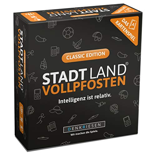 DENKRIESEN - Stadt Land VOLLPFOSTEN - Das Kartenspiel - Classic Edition | Wichtelgeschenk | Stadt Land Fluss Familienspiel | Geburtstagsgeschenk | Reisespiel
