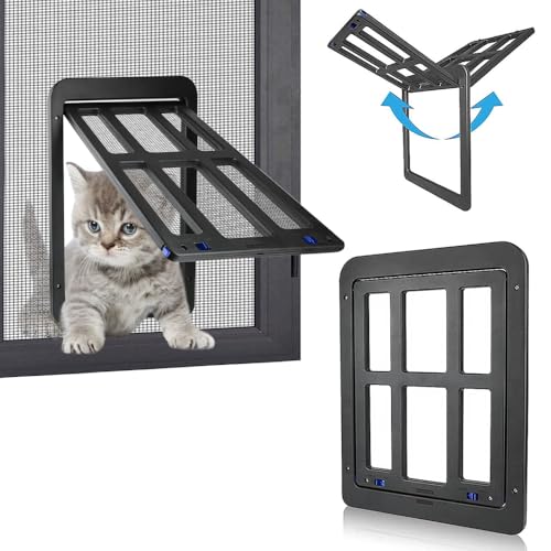 Katzenklappe für Fliegengitter, Afenau Hundeklappen mit Magneten, Hundeklappe Mittelgroße Hunde, Katzenklappe Außentür, Haustierklappe für Katzen/Hunde, Schwarz (25 x 31.5cm)