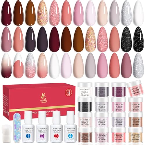 Lavender Violets Dip Pulver 20 Pcs Dipping Powder System French Nagel Starter Kit weiß rosa gold Splitter Acryl Puder Nail Farbe für Maniküre Nail Art mit Base & Top Coat, Aktivator Brush Saver M960