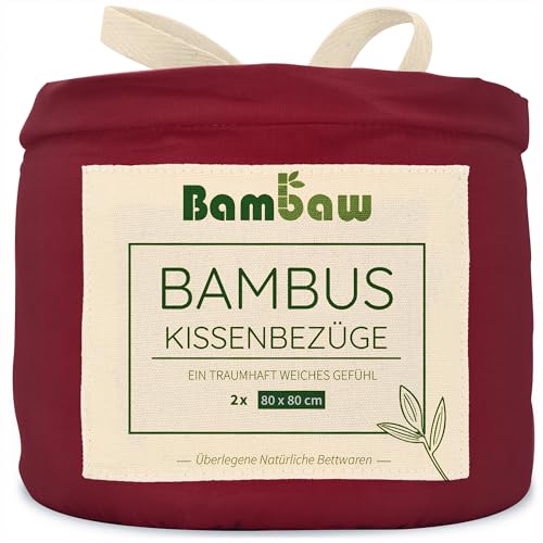 Kissenbezug Rot 2er Set | Kissenhülle 80x80 cm | Bettwäsche Bambus | Allergiker Kissenbezug | Kissenbezug Winter und Sommer | Kühlkissenbezüge | Weiche Bettwäsche | Anti Milben Bettwäsche | Bambaw