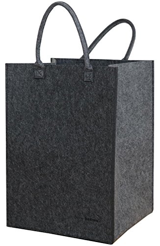 DuneDesign 100l Wäschekorb Filz Groß - Filztasche XXL Wäschekorb 60 cm hoch - Wäschesammler Filz - Holztasche für Kaminholz Groß Deckenkorb Wohnzimmer Flaschensammler Leergut Aufbewahrungskorb Filz