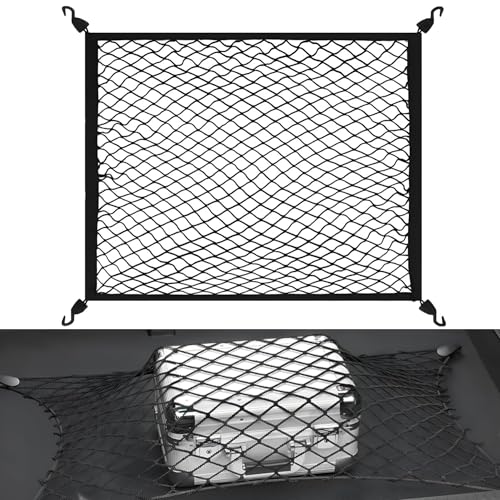 Kofferraumnetz Gepäcknetz Auto Netz 80x60cm, Kofferraum Netz Erstreckt Sich auf 160x120cm, Elastisch Auto Kofferraumnetz Wohnmobil mit 4 Haken, für Aufbewahrung Ladungssicherung