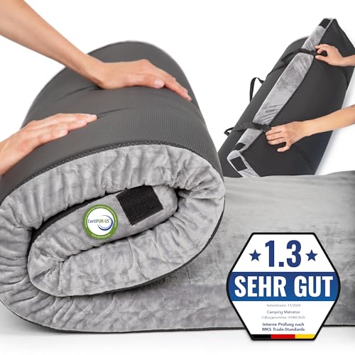 MKS Tragbar Camping Matratze | Memory-Schaum Campingmatratze | Leichte Bodenmatratze | Schlafmatte mit wasserdichter Beschichtung | Schlafmatratze | Isomatte für Camping | Faltmatratze 90x200cm