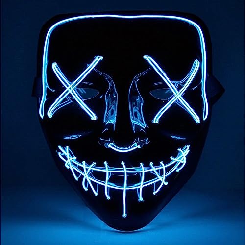 TK Gruppe Timo Klingler LED Grusel Maske - wie aus Purge steuerbar, Gesicht leuchtend, für Halloween, Fasching & Karneval als Kostüm für Herren & Damen (Farbauswahl) (1x blau)