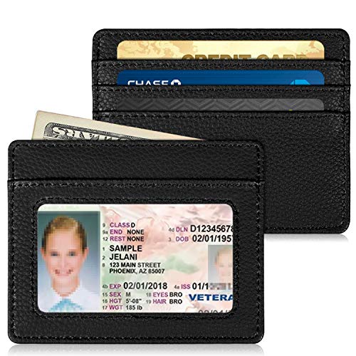 Fintie Flache Geldbörse Kartenetui Ausweishülle, Premium Kunstleder RFID Schutz Slim Geldbeutel Kreditkartenetui mit ID-Fenster und Schnellzugriff-Fach für Herren Damen, Schwarz