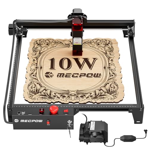 Mecpow X3 Pro Laser Graviermaschine mit Luftunterstützung, 10W Graviermaschine Laser Cutter für Holz und Metall, 60W CNC Fräsmaschine mit Not-Aus, Flammen- und Gyro-Erkennung, 410 x 400mm Fläche