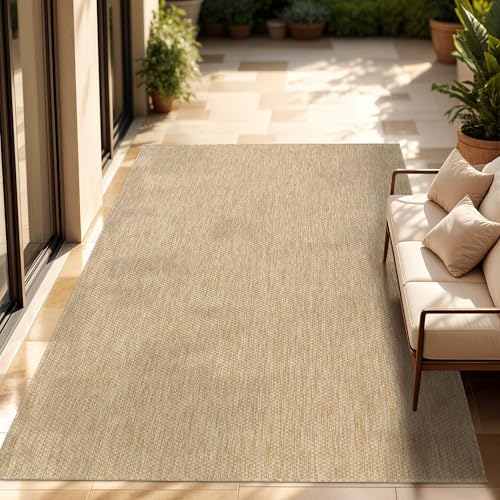 Paco Home Outdoor Teppich Flachgewebe Sisaloptik Modern Einfarbig meliert wetterfest & pflegeleicht Küchenteppich Ideal für Terrasse Balkon Garten, Grösse:300x400 cm, Farbe:Natur