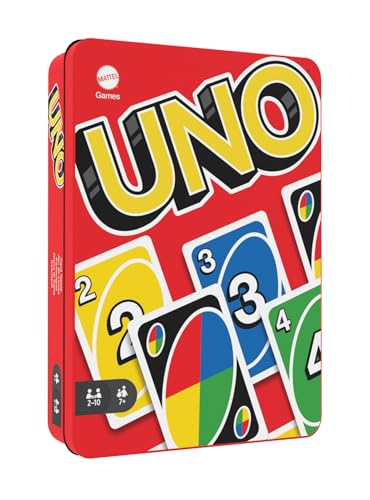 Mattel Games UNO-Kartenspiel, mit 112 Karten in hochwertiger Metallbox, exklusive Sammlerdose, Gesellschaftsspiel, Spielzeug ab 7 Jahren, HGB63