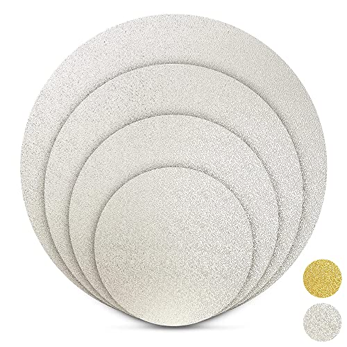 BACKHERZ Premium Tortenunterlage rund I 4 er Set - Ø 15 + 20 + 25 + 30 cm I Cakeboard rund Tortenpappe Tortenplatte I 3 mm Dick I Lebensmittelecht I Für Transport und Deko, Silber