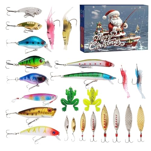 Adventskalender 2024 Angelköder - Angel-Geschenkset für Angler, Countdown-Box für Partys | Weihnachts-Adventskalender mit Angelködern, Angelausrüstung
