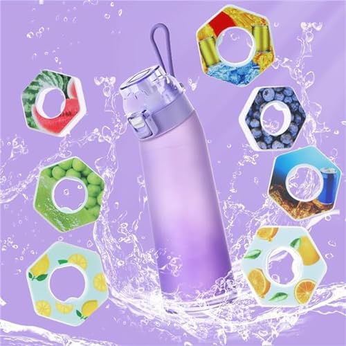 Flasche Starter Set Duft Flasche Lila, 700ml Trinkflasche mit 7 Pods Geschmacksrichtungen, Wasser Flasche und Wasser mit Geschmack, Trinkflaschen Set Duftkapseln, Water Bottle with Flavor