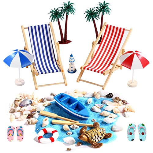 15 Stück Strand-Mikrolandschaft Miniatur Dekoration Mini-Stranddekorationen Miniliegestuhl Strandkorb Sonnenschirm Kleine Palme Deko Accessoires für DIY Zen Garten Dekoration Einzigartiges Geschenk