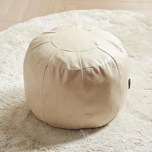 Louis Donné Ungefüllt Handgefertigt Marokkanischer Pouf Fußhocker Runden Hocker Sitzsack Fußhocker Kleiner Falthocker Lederkissen für Lagerung und Haus Dekoration (Weiß)