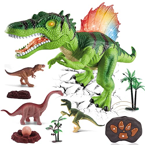 Dinosaurier Spielzeug Ferngesteuert Dinosaurier Leuchtend - RC Dinosaurier Elektrospielzeug mit LED Leuchten Augen, Gehen und Brüllen, Realistische Roboter Geschenk für Jungen Mädchen Kinder, Grün