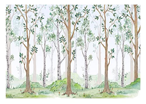 WallArena - Vlies Fototapete Kinderzimmer 368x254 cm Wald Mädchen Bäume Skandinavisch für Kinder - Fototapeten - Tapeten - für Wohnzimmer Schlafzimmer - Vliestapete Wandtapete Tapete 3D Effekt