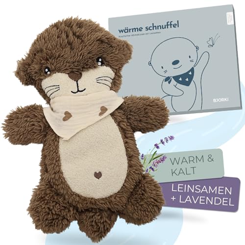 BJORKI Wärmekissen Baby & Kinder - Kuscheltier Wärmekissen mit Leinsamen Füllung für die Mikrowelle - Perfekt als Schlummer Kuscheltier und beruhigendes Kuschelkissen für Wärme & Wohlbefinden