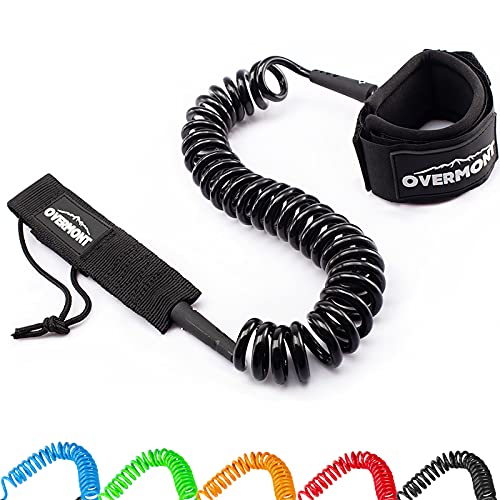 OVERMONT Surfboard Leash 7mm 10 Füße TPU Paddle Leash mit Fußschlaufe Klettverschluss für Stand Up Paddle Board Surfboard Schwarz