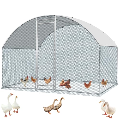 LEADZM Hühnerstall, 3x2x2 m freilaufgehege hühner, 6 m² Großes Hühnergehege mit Wasserdichtetem PE, aus verzinktem Stahl, Kuppel