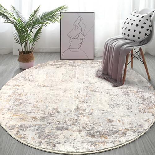 Capslpad Abstrakt Teppich Rund 135cm Moderner rutschfest Teppich Wohnzimmer Runder Hochflor Waschbar Rund Teppich Kurzflor Weich Runder Teppich Beige for Wohnzimmer Schlafzimmer Studie Heimbüro Dekor