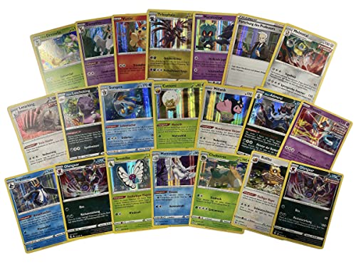 Original 20 Pokemon Karten Holographische Glitzer deutsch seltene Pokémon Karten Holo Verschiedene Karten aus aktuellen Sets + Heartforcards® Versandschutz