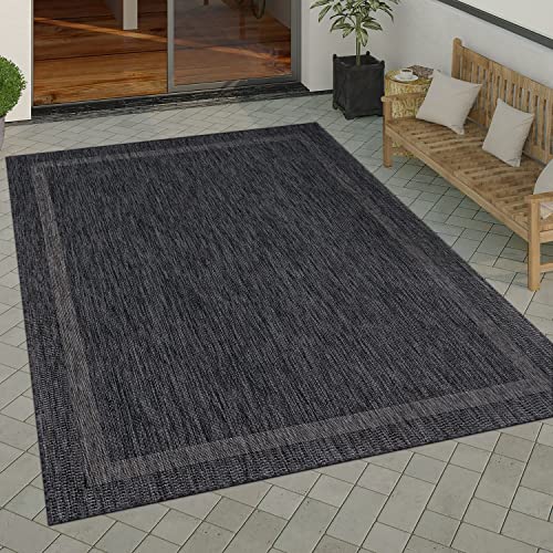 Paco Home Outdoor Teppich wetterfest & pflegeleicht Flachgewebe in Sisal-Optik mit Bordüre UV-beständig Modern für Balkon, Terrasse, Garten, Wohnzimmer, Grösse:300x400 cm, Farbe:Anthrazit
