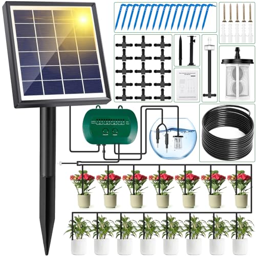 MULEVIP Solar Bewässerungssystem 2025 Automatische Bewässerungssystem Garten, Garten Bewässerungssystem Tröpfchenbewässerung System mit 15M Schlauch, für Garten,Balkon Pflanzen,Freien