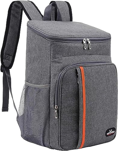 QINGLOU 28L Kühlrucksack Thermo Rucksack Picknickrucksack Kühltasche Groß Isoliert Cooler Bag Männer Frauen für Picknick/BBQs/Camping/Ausflügen/Einkaufen (A. Grau)