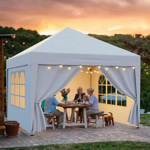 arvioo Pavillon 3x3m mit 4 Seitenwänden, Schützen Ihre Feier, Pop Up Faltpavillon Wasserdicht Stabil Winterfest Sonnenschutz 3-fach Höhenverstellbar, Partyzelt Stahlgestell & 210D Oxford-Gewebe (Weiß)