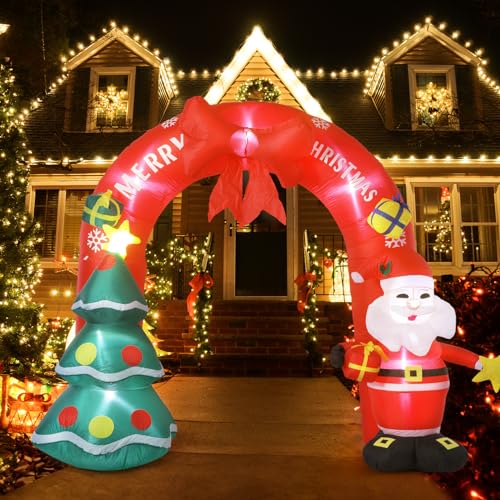 8FT/240cm Weihnachten Aufblasbare Weihnachtsmann mit Weihnachtsbaum Bogen mit LED Beleuchtet, Weihnachtsmann Dekoration Weihnachten Torbogen Aufblasbare Dekorationen für Partei Innen, im Freien,Garten