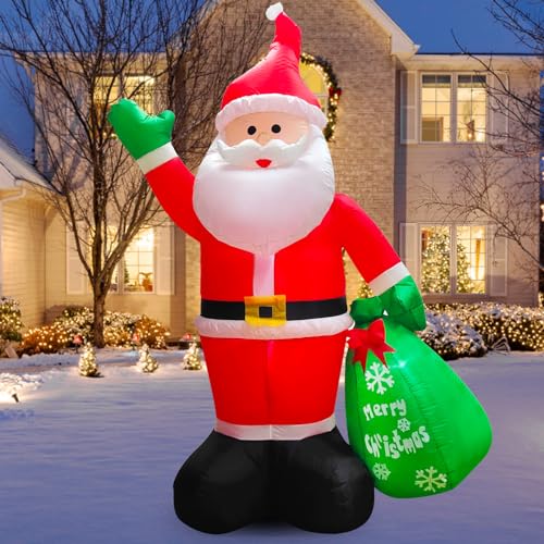 245cm Aufblasbar Weihnachtsmann mit LED Lichtern | 8 FT Aufblasbar Weihnachtsdeko IP44 Wasserdichter Christmas Santa Riesen Figur mit Geschenken Innen Außen Beleuchtung Deko für Garten Rasen Hof