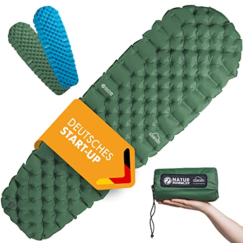 NATURBUMMLER® Isomatte Ultraleicht [Cloud Nap+] Aufblasbare Luftmatratze Camping (195x56cm) – wetterfest & faltbar – für Trekking Wandern Festival Reisen (Naturgrün)