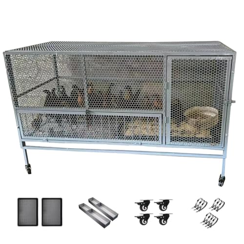Großer Hühnerstall für den Außenbereich, für 10 Hühner, Kaninchenstall, Hühnerkäfige aus verzinktem Stahl mit Paletten und Rädern für den Einsatz auf dem Bauernhof im Hi(Size:150*60*73cm,Color:grau)