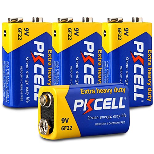 Batterie 9V 6F22 Blockbatterie 3 Jahre Haltbarkeit für Rauchmelder,Melder,Mikrofone,Multimeter,4 Stück,PKCELL