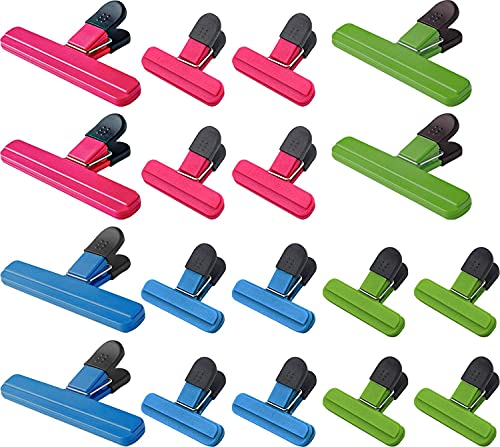 WUWEOT 18 Stück 2 Größe Verschlussclips für Tüten Verschlussklammern Kunststoff Lebensmittelklammer Tütenclips Food Bag Clips Chip Clips Verschlussklemmen Verschlussclips für Beutel 3 Farben