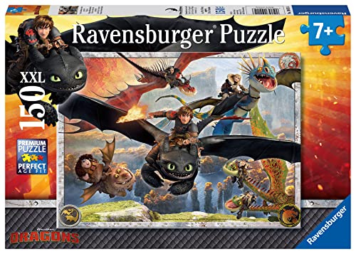 Ravensburger Kinderpuzzle - 10015 Drachenzähmen leicht gemacht - Dragons-Puzzle für Kinder ab 7 Jahren, mit 150 Teilen im XXL-Format, Yellow