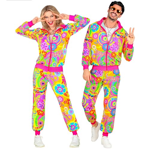 W WIDMANN MILANO Party Fashion - Kostüm Trainingsanzug, Peace & Love Hippie, Neon, Flower Power, 80er Jahre Outfit, Jogginganzug, Faschingskostüme