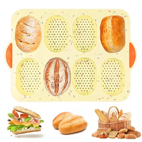 qhklew Backform Brötchen, Brötchen Backblech Baguette Form Silikon Brötchenblech, Mini Baguetteblech Brotbackform Gelocht Silikonform Brot Baguetteform für Muffins, Breadstick, Brötchen, Brot