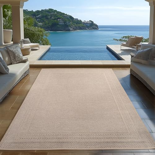 Carpetsale24 Outdoor Teppich Wetterfest 300x400 (280x370 cm) Beige - UV-beständig, Polypropylen, Schlichter Flatweave, Antirutsch, Waschbar - In- & Outdoor Teppich für Balkon, Garten, Terrasse, Küche