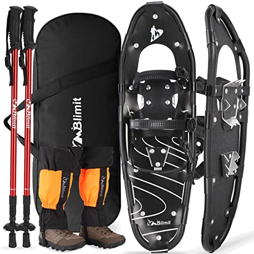 4-in-1 Schneeschuhe Leichtgewicht Gelände für Erwachsene Männer Frauen Kinder, leichte Aluminiumlegierung Gelände Schneeschuhe mit Trekkingstöcken und Wasserdichten Beingamaschen, 14' /21'/ 25'/ 30'