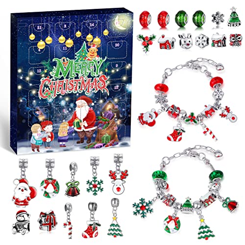 Viosmut Adventskalender 2023 Kinder Mädchen Weihnachtskalender 24 Füllung Armbänder Schmuck Basteln Mädchen Geschenke 5-12 Jahre Charm Armband Kit Weihnachten Geschenk Mädchen 5 6 7 8 9 10 11 12 Jahre