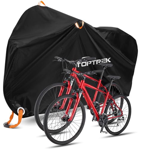 toptrek Fahrradabdeckung für 2 Fahrräder Wasserdicht 210D Oxford-Gewebe Fahrradgarage Outdoor 210 x 110 x 95 cm Hochwertige Fahrrad Abdeckplane mit Schlossösen Sonnenschutz Reißfestigkeit mit Beutel