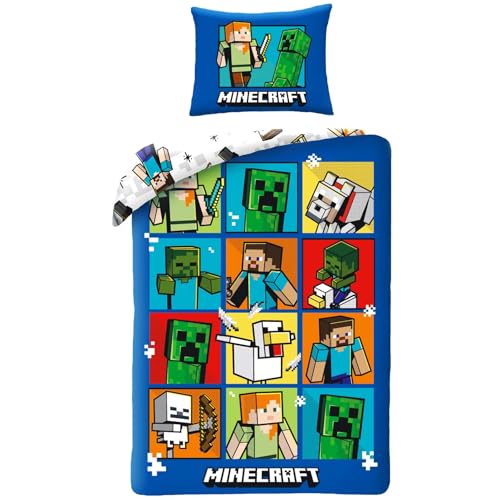 Bettwäsche Minecraft Creepers, 100 % Baumwolle, Bettbezug 140 x 200 cm + Kissenbezug 70 x 90 cm