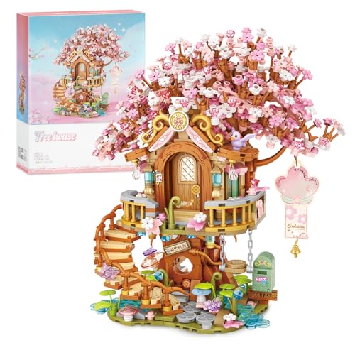 Finger Rock Kirschblüten Baumhaus Mini Klemmbausteine, 1149 Teile Garten Haus, Blumen Bonsai Deko Modell, Creative Geschenk für Erwachsene oder Jugendliche