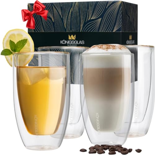 heidenfeld Original Königsglas Latte Macchiato Gläser Set (4x 300 ml) - Cappuccino Tassen - Doppelwandige Gläser aus Borosilikatglas - Teegläser Set - Hochwertige Thermogläser - Cocktailgläser