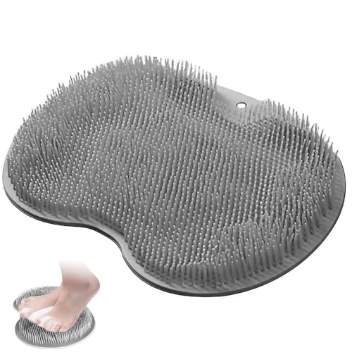 Fußbürste Wäscher Massagegerät Dusche mit Saugnapf Silikon, Rutschfestes Silikon Massagepad, Fußwäscher Fuss Wäscher Bath Massage Pad für Körper, Fußbad(Grau)